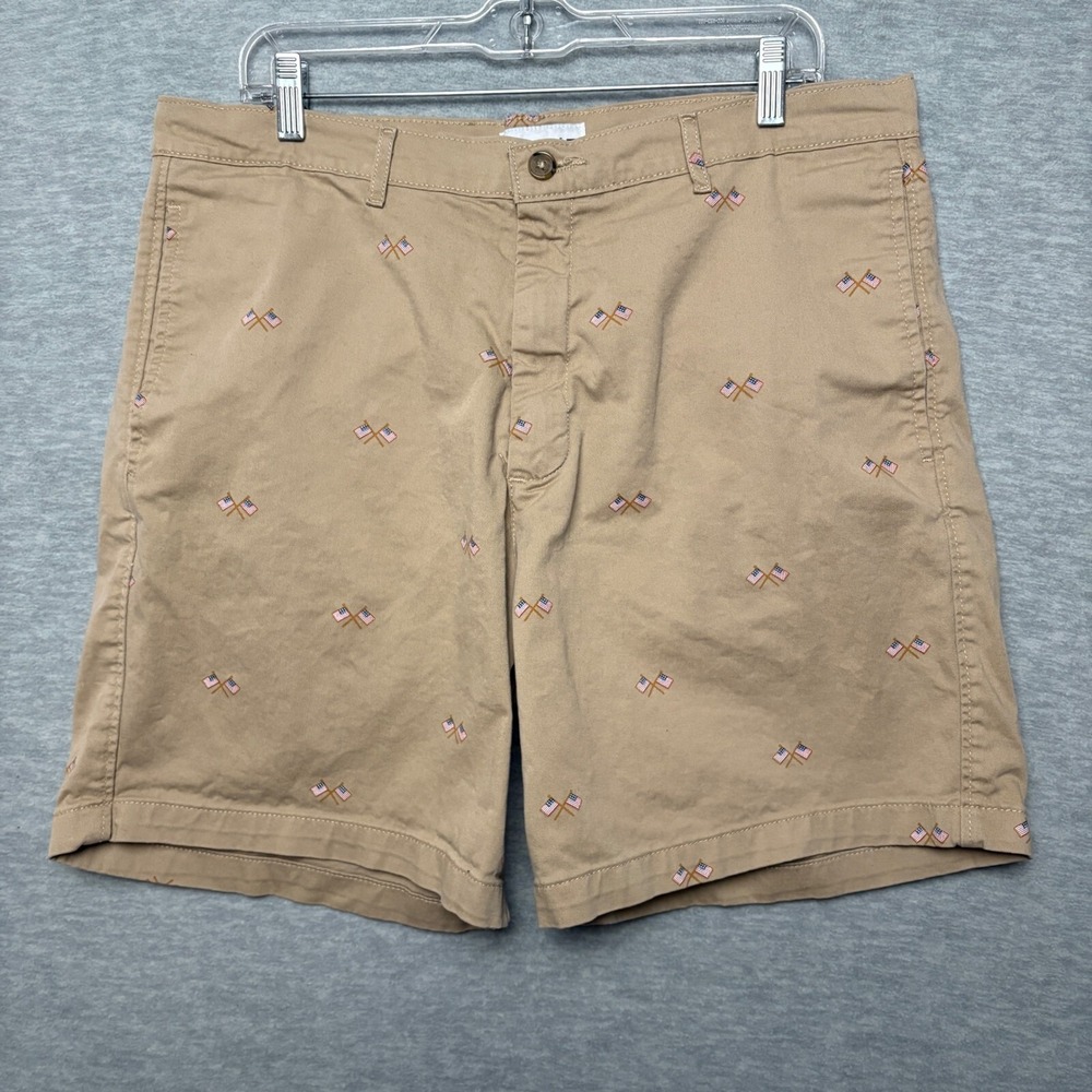 Saddelbred American Flag Print Shorts Casual Patriotic Khaki 36 Men